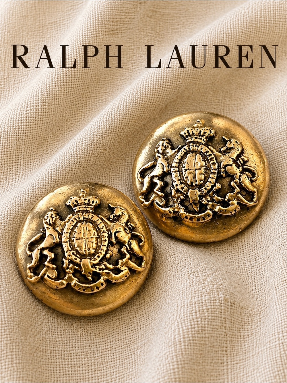 🐎 Vintage 1980s Ralph Lauren 925 Sterling Silver Crest Stud Earrings Signed RL